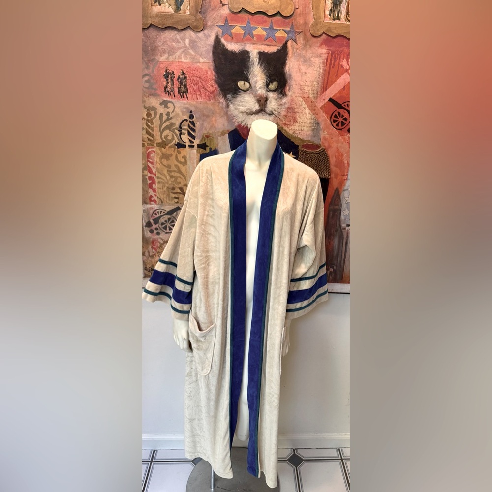 Vintage 80’s Christian Dior Monsieur Cream & Royal Blue Long Robe-no belt